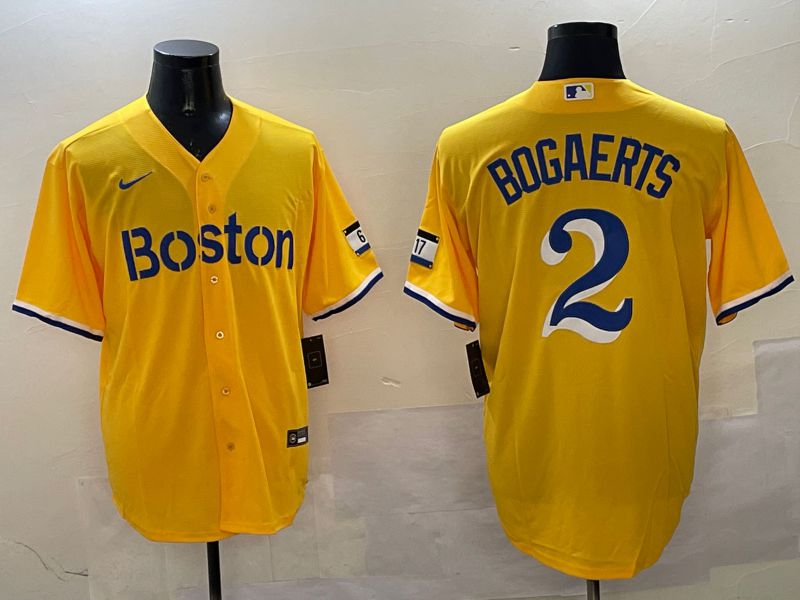Men Boston Red Sox #2 Bogaerts Yellow City Edition Game 2025 Nike MLB Jersey style 1->boston red sox->MLB Jersey